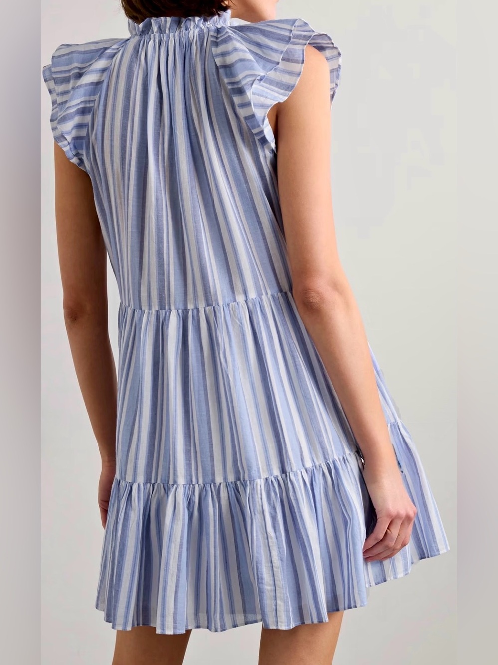 NWT Veronica Beard Zee Dress Blue Multi Striped Tiered Ruffle Size 14 - Picture 4 of 14